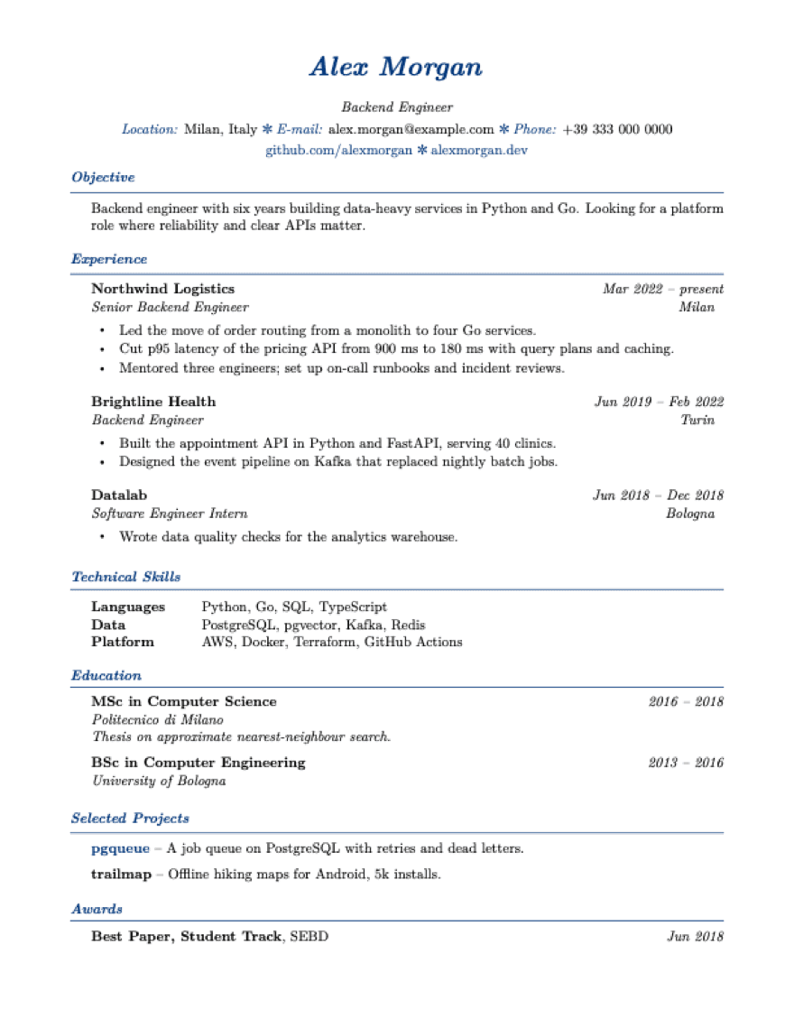 A sample CV in the Elegant template